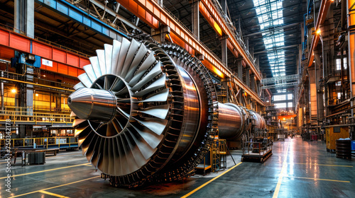 Large Jet Engine in Factory Workshop photo