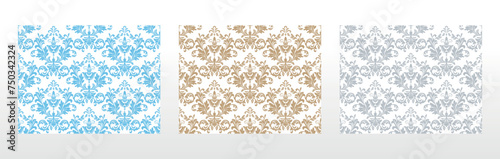 Wallpapers in the style of Baroque. Seamless vector backgrounds. Set of colored floral ornaments. Graphic patterns for fabric, wallpaper, packaging. Ornate Damask flower ornaments