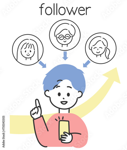 SNSでフォロワーが増加している男性のイラスト