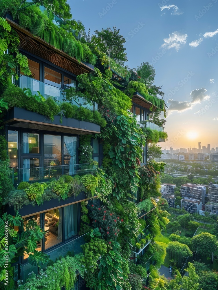 A building with a green roof and ivy growing on it