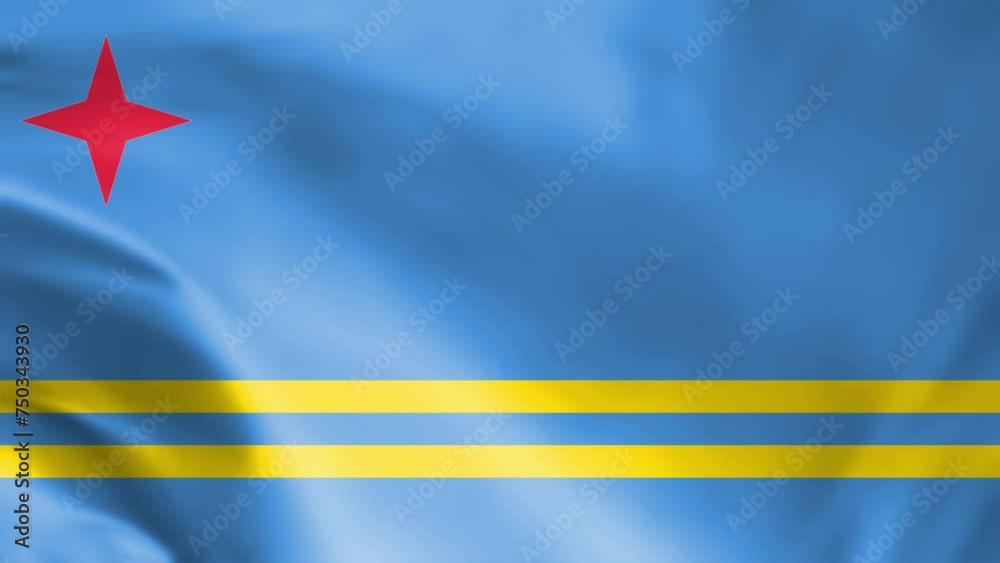 Aruba Flag. National 3d Aruba flag waving. Flag of Aruba footage video waving in wind. Flag of Aruba 4K Animation