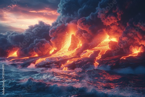 A lava flow is depicted in a dark, ominous setting