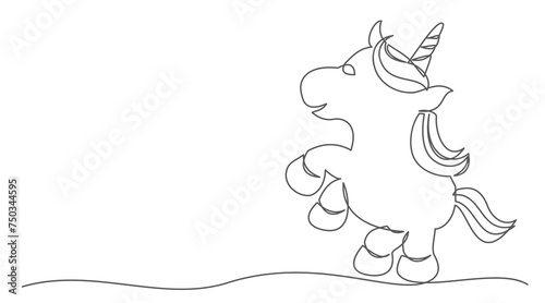 Unicorn One line drawing isolated on white background