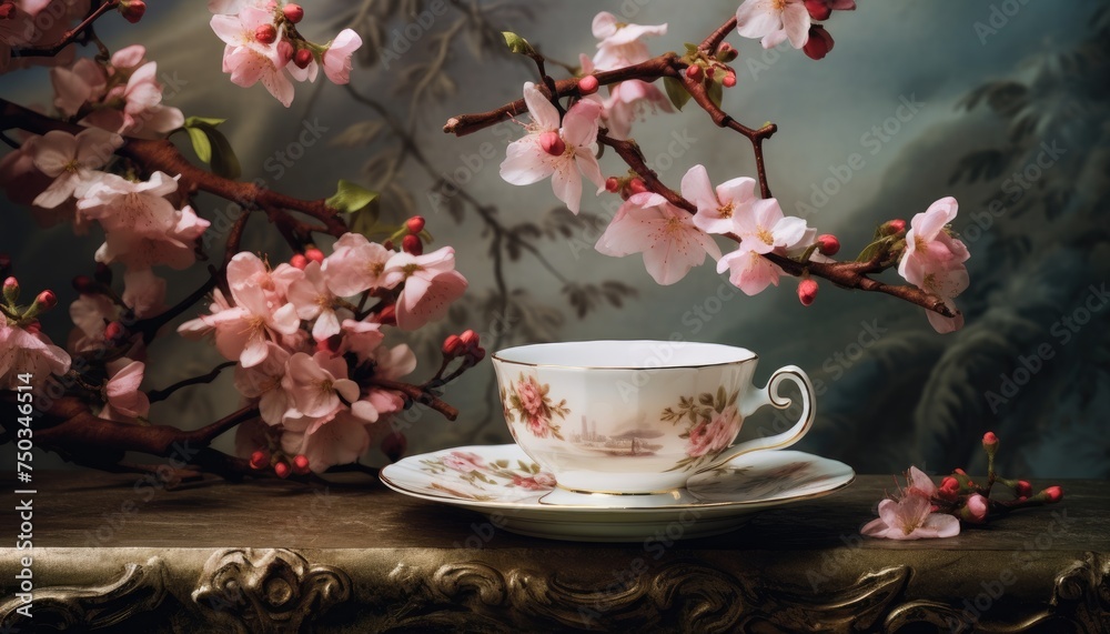 Tea cup and saucer sitting on table Tea cup and saucer sitting on table