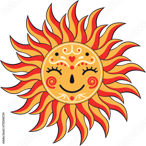 Smiling sun with closed eyes