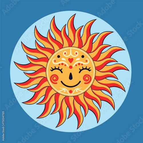 Smiling sun with closed eyes