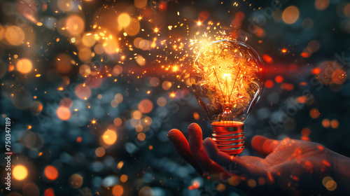 Illuminating Ideas, A Hand Holding a Bright Light Bulb, The Spark of Innovation and Creativity