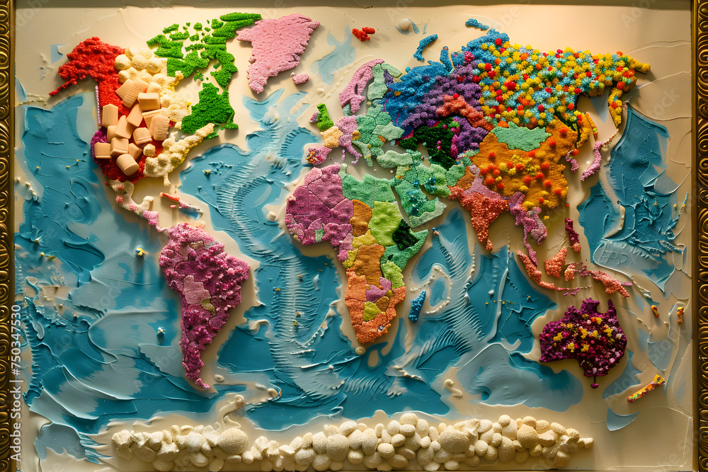Conceptual world map made of cake