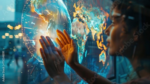 An upclose image of a billboard at the airport featuring hands holding a globe emphasizing