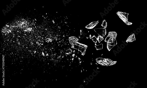 Broken glass on the black bachground. Isolated realistic cracked glass effectю 3d illustration	
