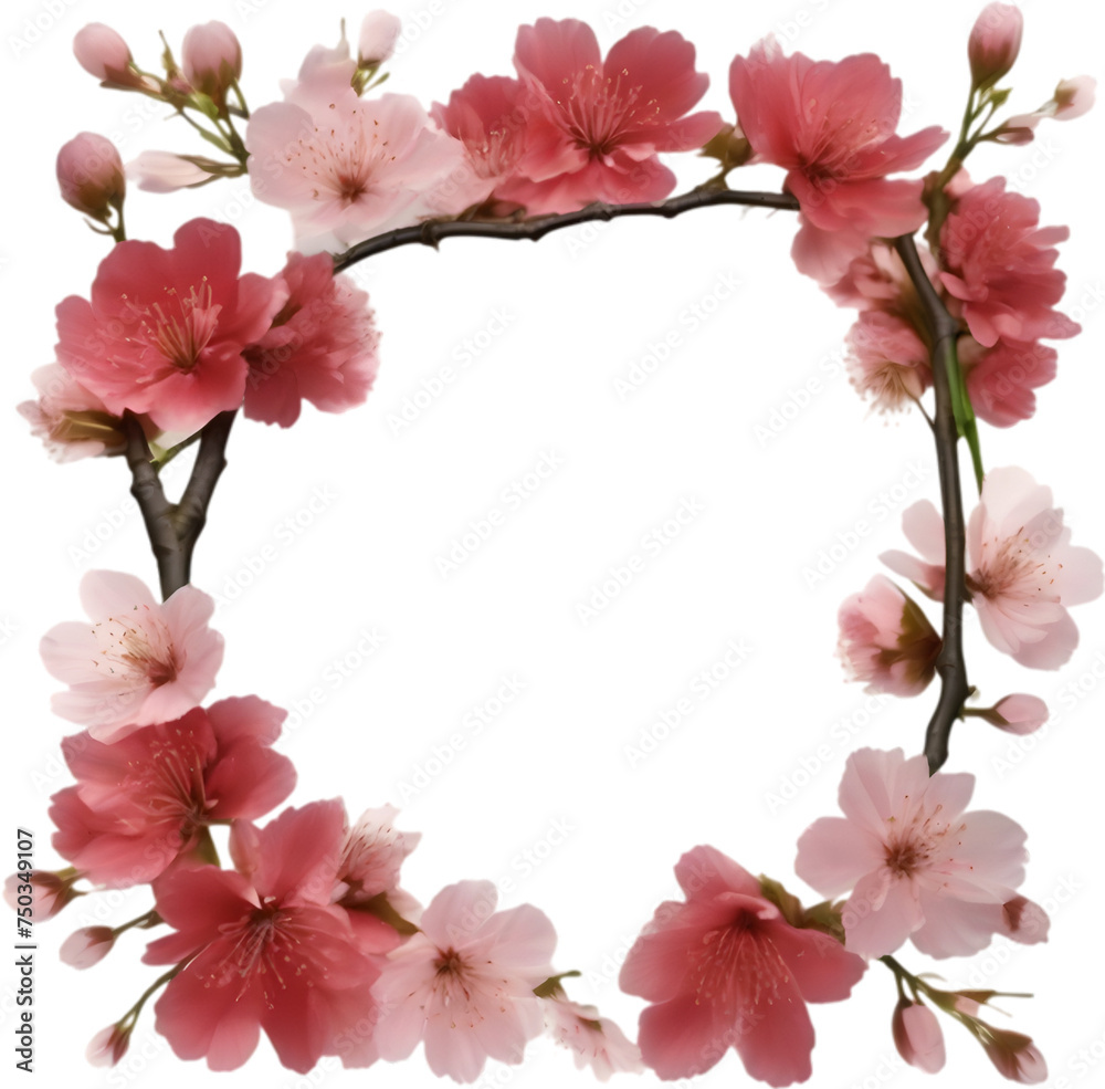 Watercolor painting of Cherry blossom Floral frame.