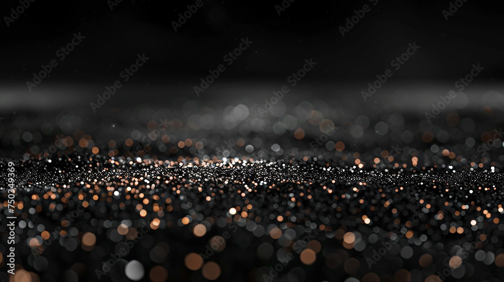 Glitter Black Glowing Sand Dark Black Background with Neon blinking light - obrazy, fototapety, plakaty 