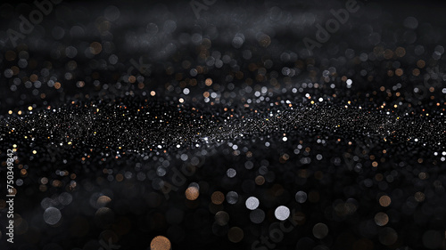 Glitter Black Glowing Sand Dark Black Background with Neon blinking light