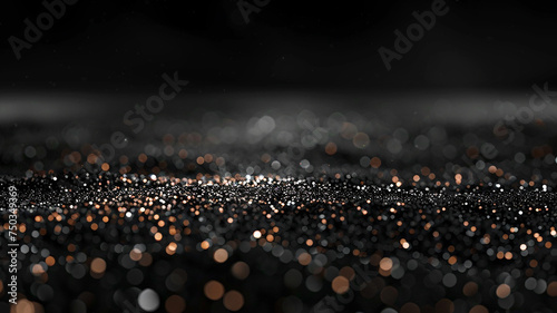 Glitter Black Glowing Sand Dark Black Background with Neon blinking light photo