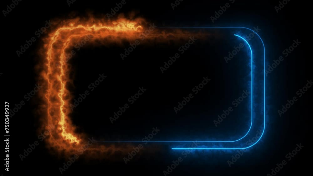 Seamless loop animated rectangle picture frame with fire and smoke color 4K video motion graphic isolated on transparent background. Futuristic light effect for overlay element.