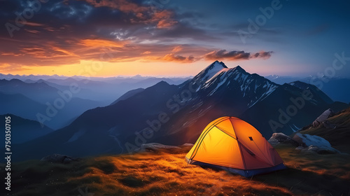 Camping tent, concept image about travel, nomadic life and sustainable vacations photo