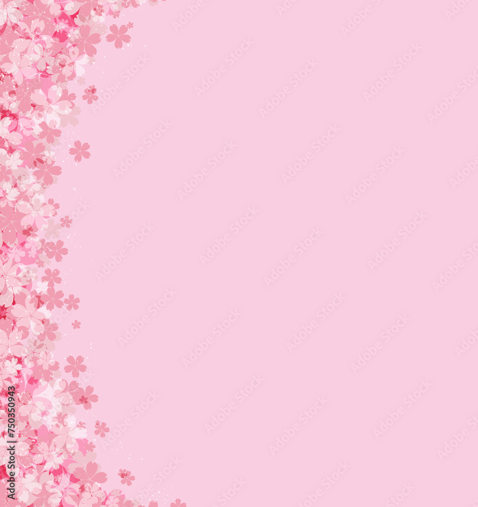 桜の花の左フレーム　ピンク背景