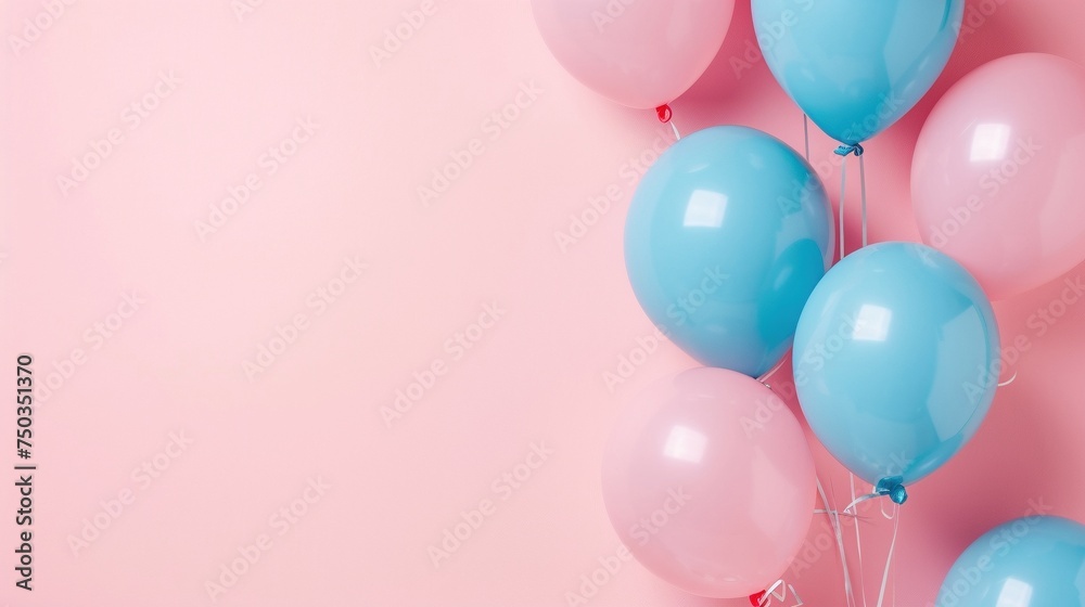 Blaue und rosafarbene Luftballone vor rosa Hintergrund 