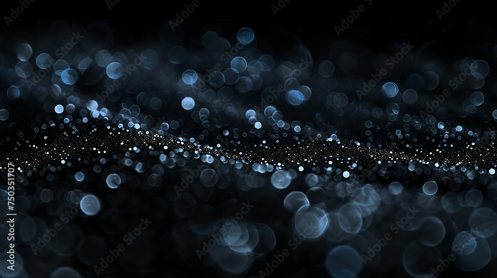 Fototapeta premium Glitter Black Glowing Sand Dark Black Background with Neon blinking light