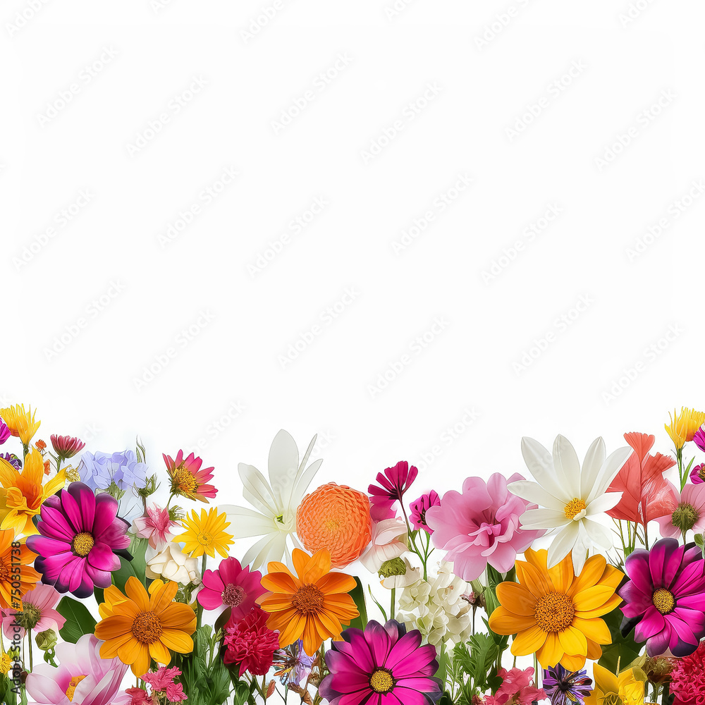 A colorful flower garden with a white background
