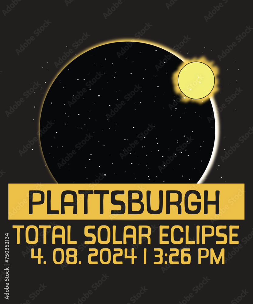 Fototapeta premium Plattsburgh Total Solar Eclipse 2024 T-Shirt design vector, Solar Eclipse 2024, astronomy lovers, usa totality april pair, solar eclipse glasses make friends, family smile, solar eclipse gifts, eclips