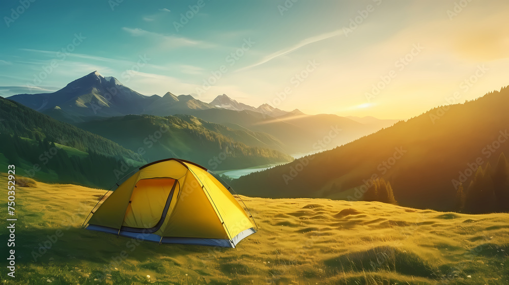 Camping tent, concept image about travel, nomadic life and sustainable vacations