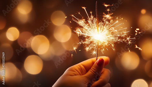 A woman is holding a sparkler in her hand