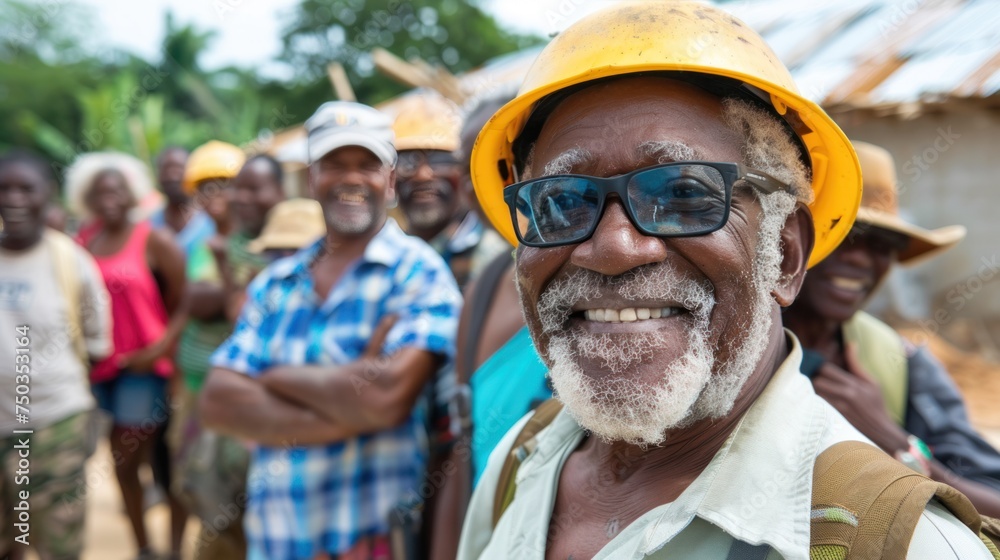 The joy of service radiates from this group of smiling retirees as they help build a community center on their volunteer trip abroad. The joy of service radiates from this group of smiling retirees as they help build a community center on their volunteer trip abroad.