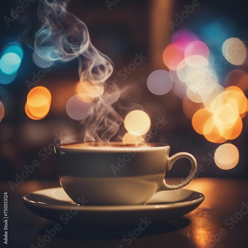 Morning Fuel: A Stylish Cup of Coffee with Steam Rising Dramatically Upwards