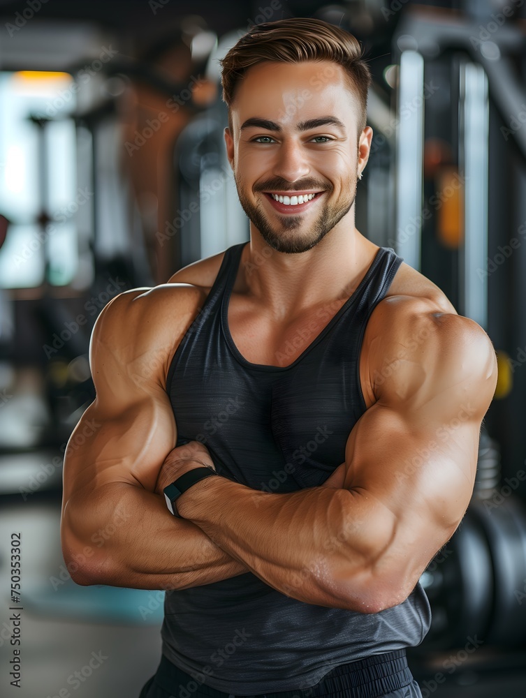 American Male Personal Trainer Smiling with Gym Background American Male Personal Trainer Smiling with Gym Background