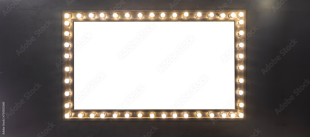Obraz premium Neon rectangle frame or neon lights horizontal sign. Vector abstract background, tunnel, portal.