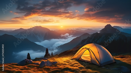 Camping tent  concept image about travel  nomadic life and sustainable vacations
