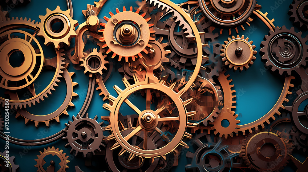 A series of interrelated gears symbolizes the synergy between different elements of a well-functioning system A series of interrelated gears symbolizes the synergy between different elements of a well-functioning system
