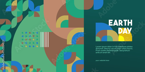 Earth day banner. Modern geometric abstract background in environmental colors for Earth Day. Happy Earth Day vector illustration for awareness together stop using plastic.