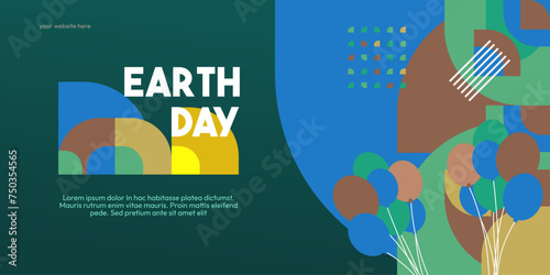 Earth day banner. Modern geometric abstract background in environmental colors for Earth Day. Happy Earth Day vector illustration for awareness together stop using plastic.