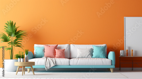 modern colorful home mockup sofa wall template ideas creativity home interior concept colorful wall and decorative propr decorate in living room daylight