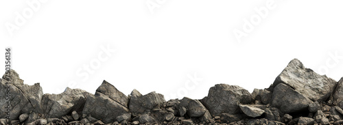 Rough rocky surface of black dry soil, cut out photo