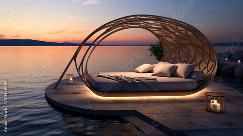 Bed by the sea Creative design concept photo