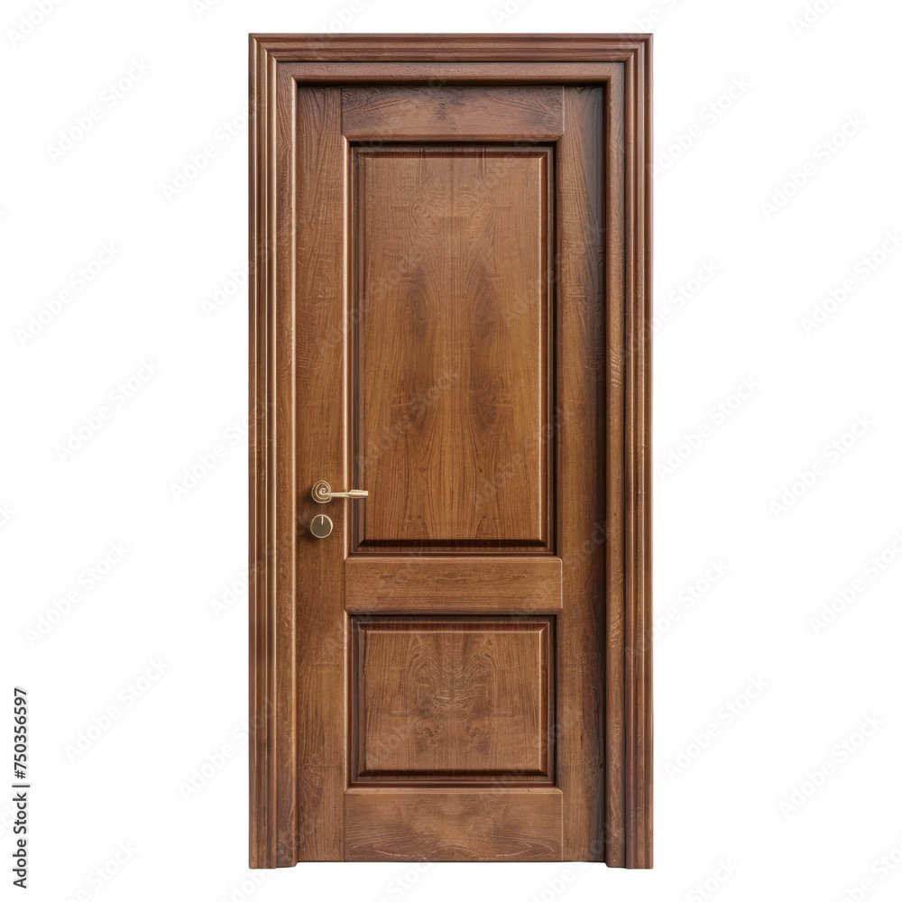 Door Isolated on Transparent Background. Front view Closed Wooden Door with Frame PNG