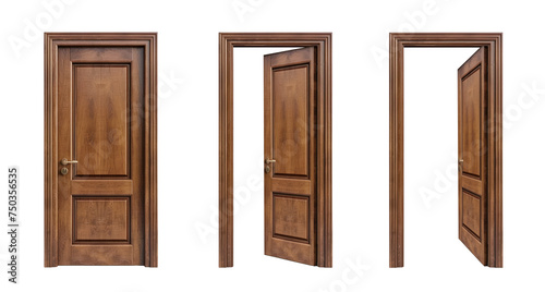 Transparent Wooden Door set. Open, Half Open, Ajar, Closed door clipart