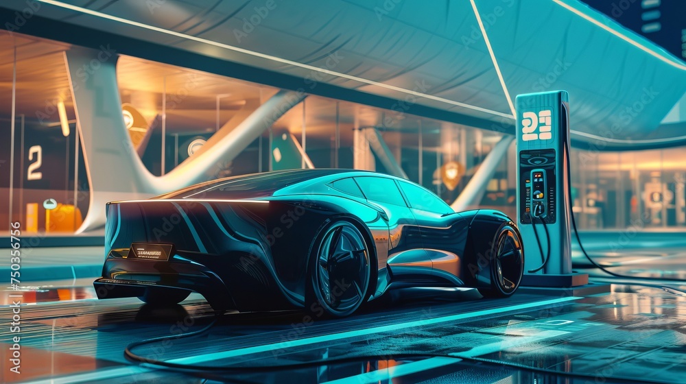 Fototapeta premium futuristic generic electric EV car vehicle