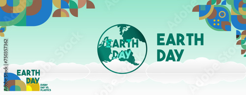 Earth day horizontal banner. Modern geometric abstract background in environmental colors for Earth Day. Happy Earth Day vector illustration for awareness together for stop using plastic