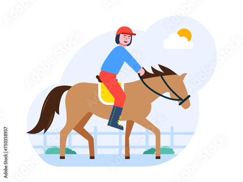 Man horse riding. Hobby vector illustration.