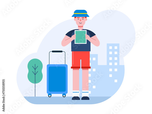 Teenager go on holiday. Hobby vector illustration.