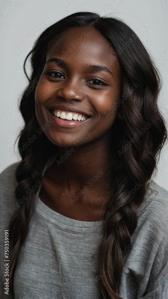 Beauty portrait of african american woman with clean healthy skin on beige background. Smiling beautiful afro girl. Curly black hair Beauty portrait of african american woman with clean healthy skin on beige background. Smiling beautiful afro girl. Curly black hair