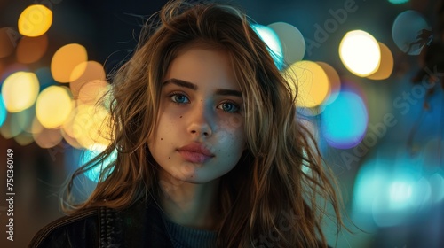 At night the street lights are bright. Beautiful girl 8K highest picture quality. Ultra-high resolution Ultra-high resolution Perfect details, surreal, masterpiece.