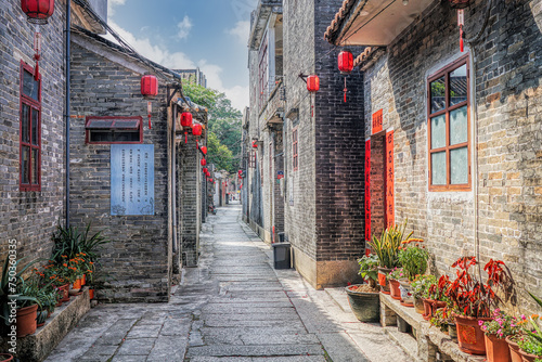 Foshan city, Guangdong, China. Yanqiao Ancient Village (built in 1450) still preserves a large number of ancient buildings as cultural relics protection units with historical heritage. 