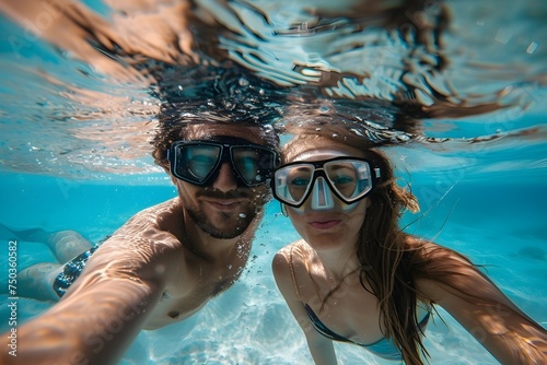 Couple on a Beach Adventure Snorkeling and Underwater Exploration © vanilnilnilla