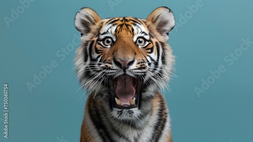 Angry Tiger Yawning in High Resolution Blue Background