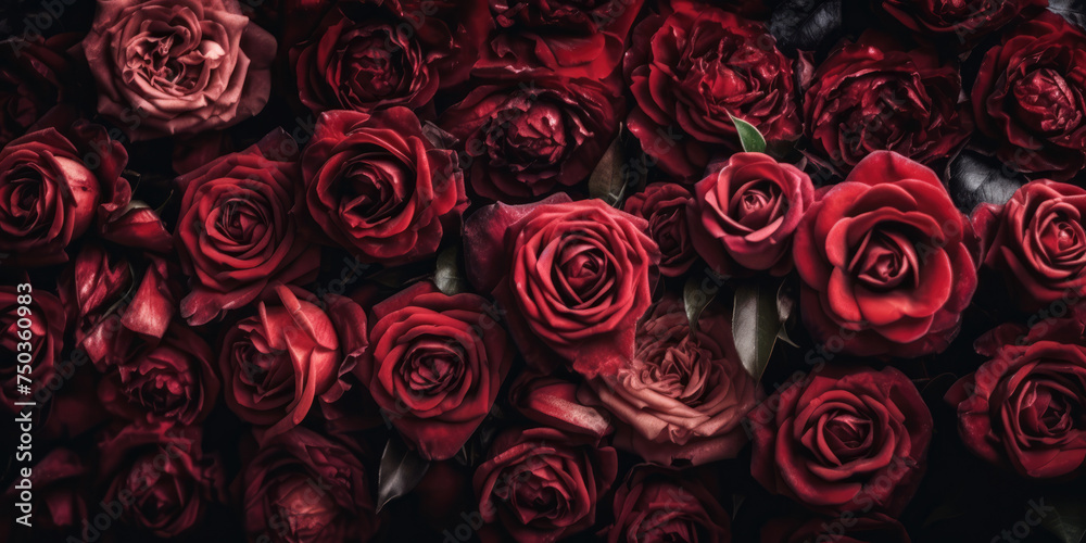 Red Roses Background. Beautiful Rose Flowers, Floral Wall. Beautiful Floral Background for Greeting card for Birthday, Mother's day, Wedding, Women's day Red Roses Background. Beautiful Rose Flowers, Floral Wall. Beautiful Floral Background for Greeting card for Birthday, Mother's day, Wedding, Women's day